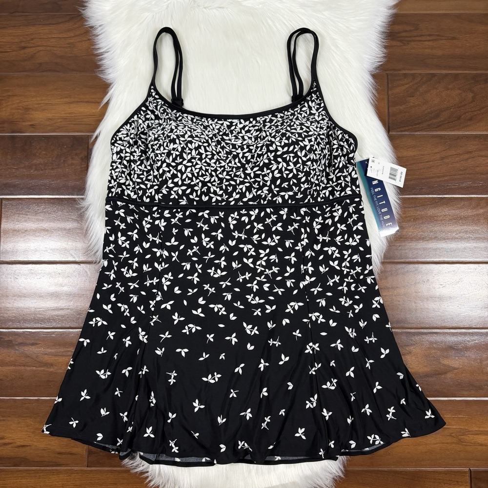 Longitude Women's Plus Size 22 Black Floral Skirtini Swim Suit Dress One Piece